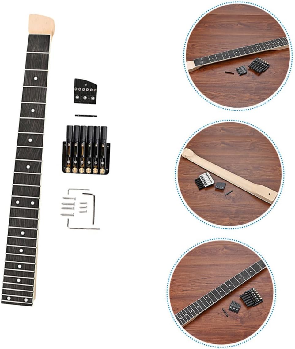 Electric Guitar Neck Bridge Set Maple Wood Unfinished Fret Fingerboard for Diy Projects