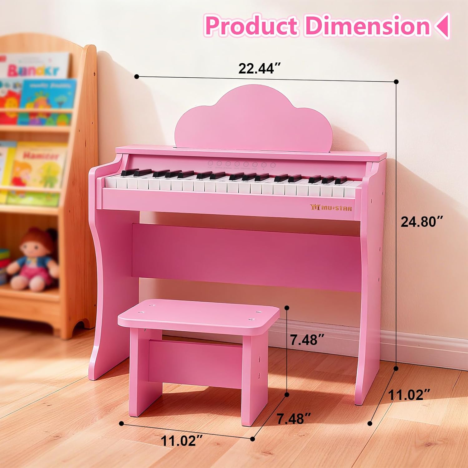 37 Keys Kids Keyboard Piano, Kids Piano Wooden Toy With Stool, DIY Stickers, Song Book, Cover, Education Musical Instruments for Girls&Boys Ages 3+