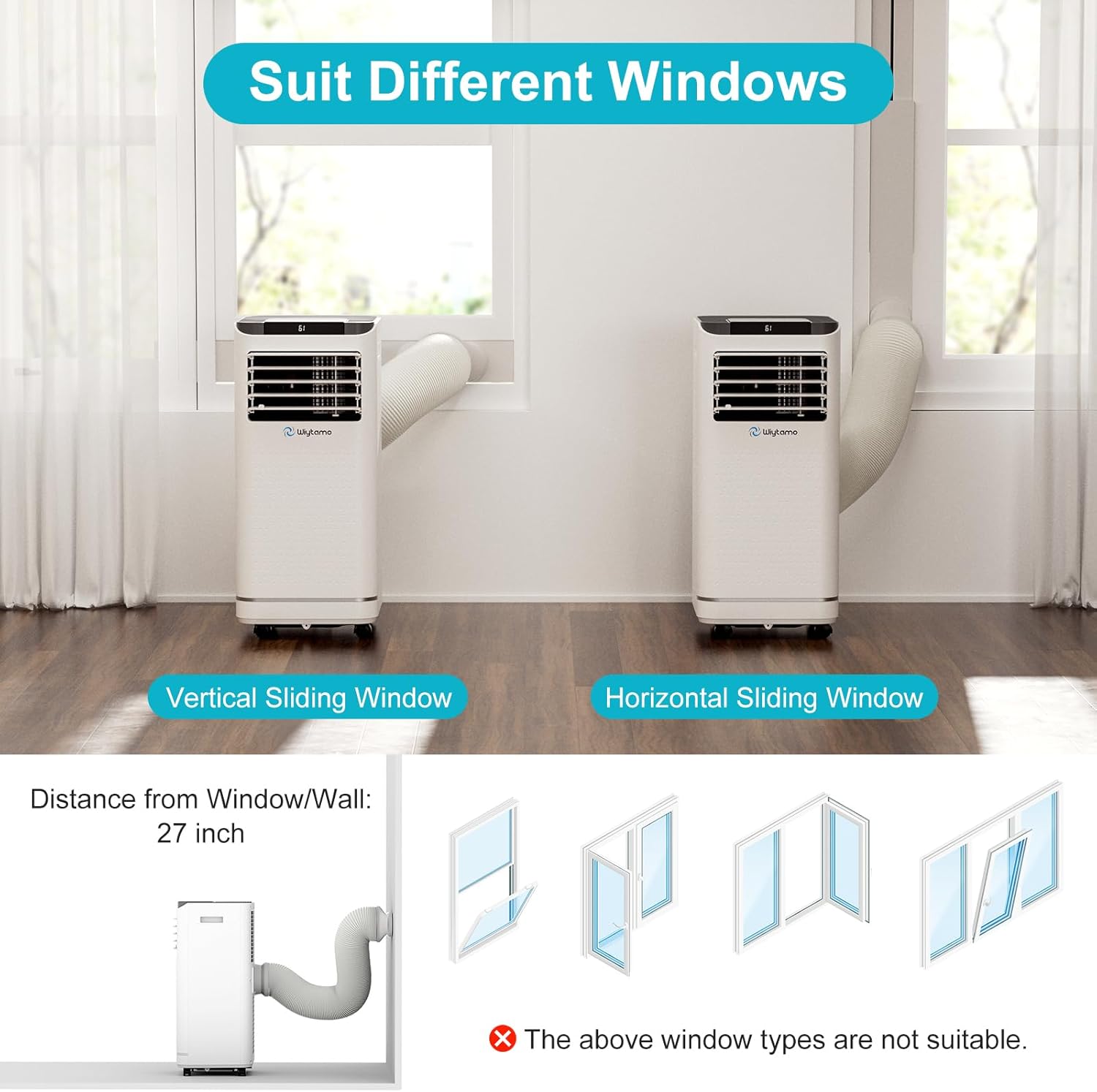 10,000 BTU Portable Air Conditioners, 4 in 1 Portable AC Unit, Cool, Heat, Dehumidifier & Fan, 450 Sq.Ft Room Air Conditioners Portable Up, LED Display & Remote/24 Hrs Timer/Self Evaporation