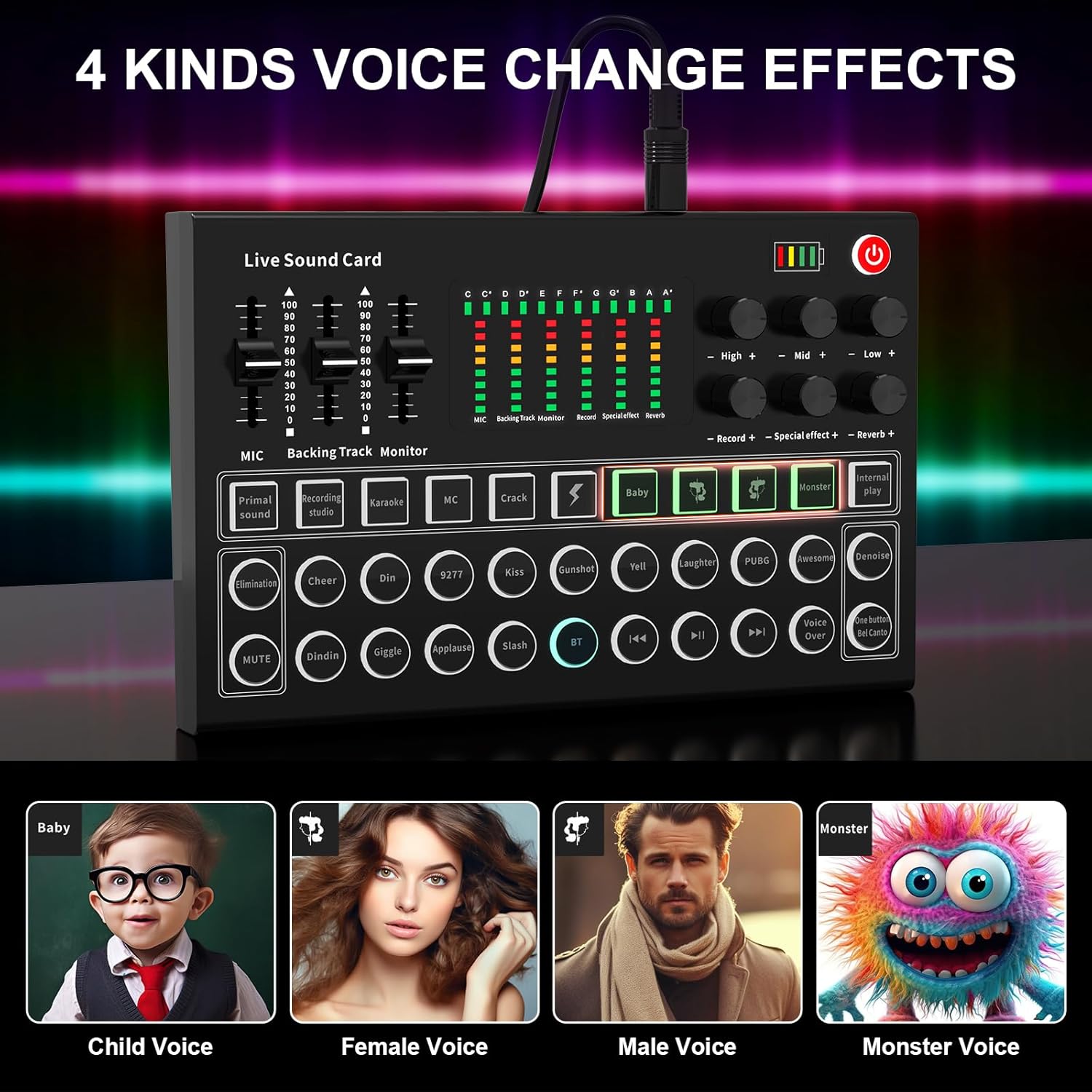 RHM M9 Podcast Equipment Bundle, All-in-One Audio Interface with Microphone & Earphone, 13 Sound Effects, Support Voice Changing/Noise Reduction/Elimination, Great for TikTok, Youtube, Facebook live