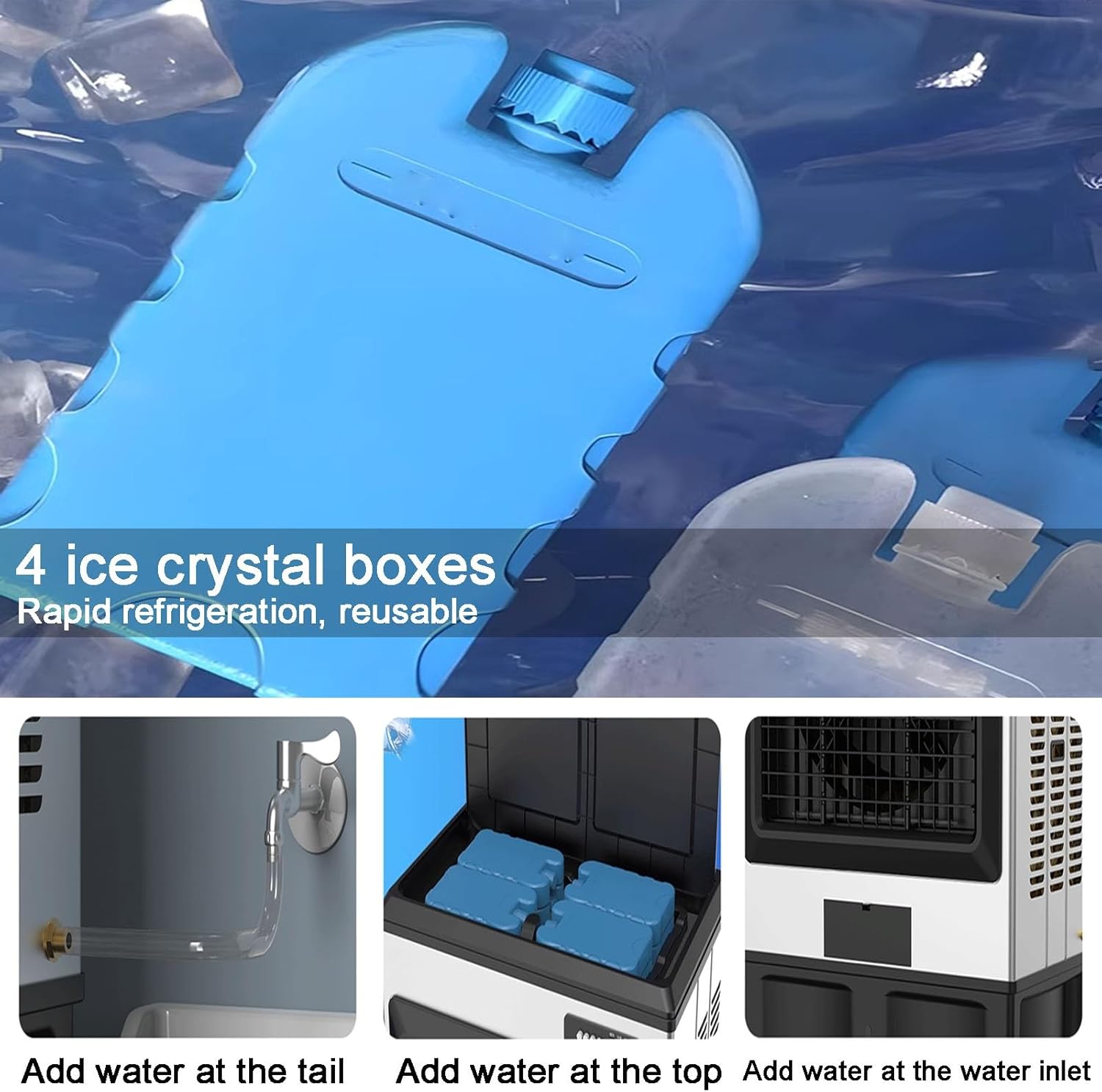 Evaporative Air Cooler, 3 in 1 Swamp Cooler with 4 Ice Crystal Box, Air Conditioner Portable with 3 Speeds, 2 Modes, Knobs for Outdoor, Office, Home(85cm/33in)
