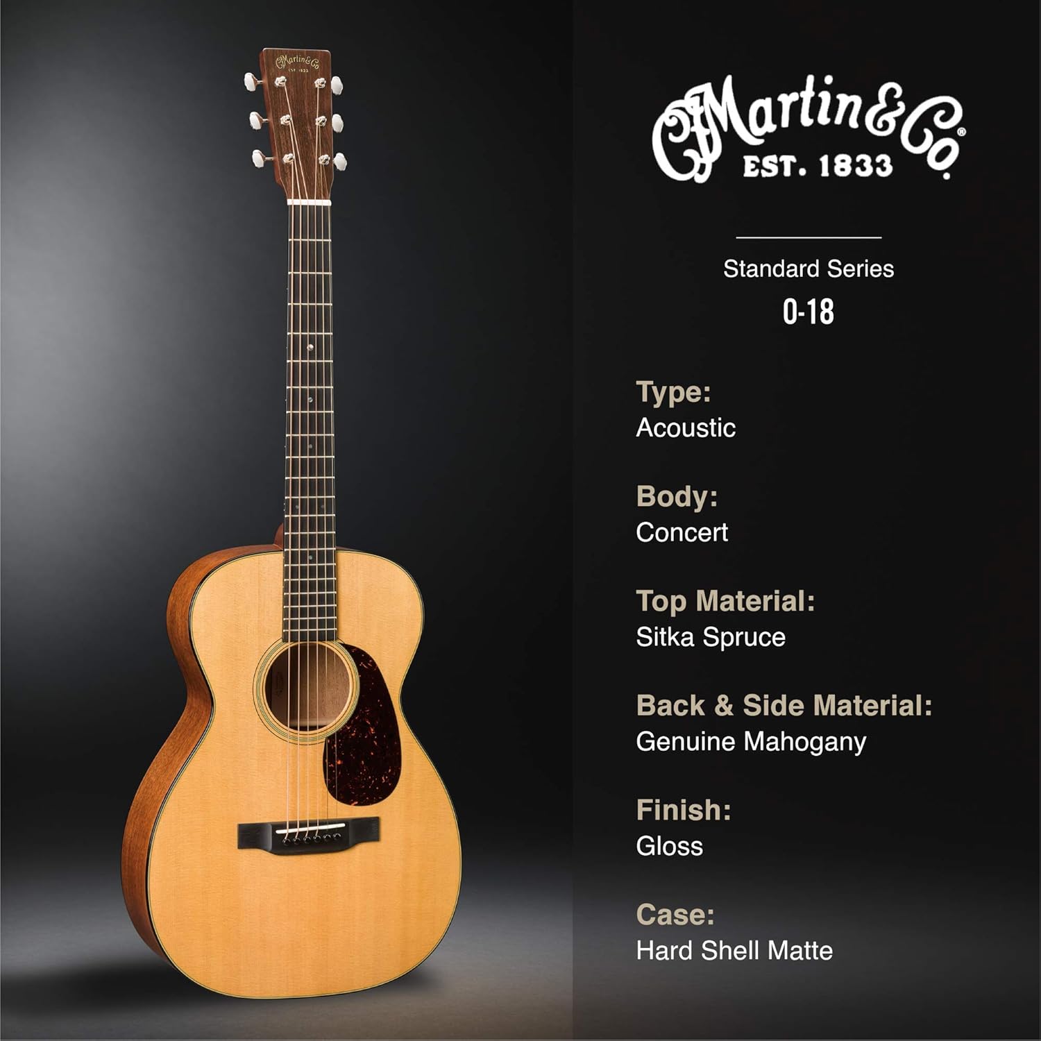 Martin Guitar Standard Series Acoustic Guitars, Hand-Built Martin Guitars with Authentic Wood 0-18 Natural