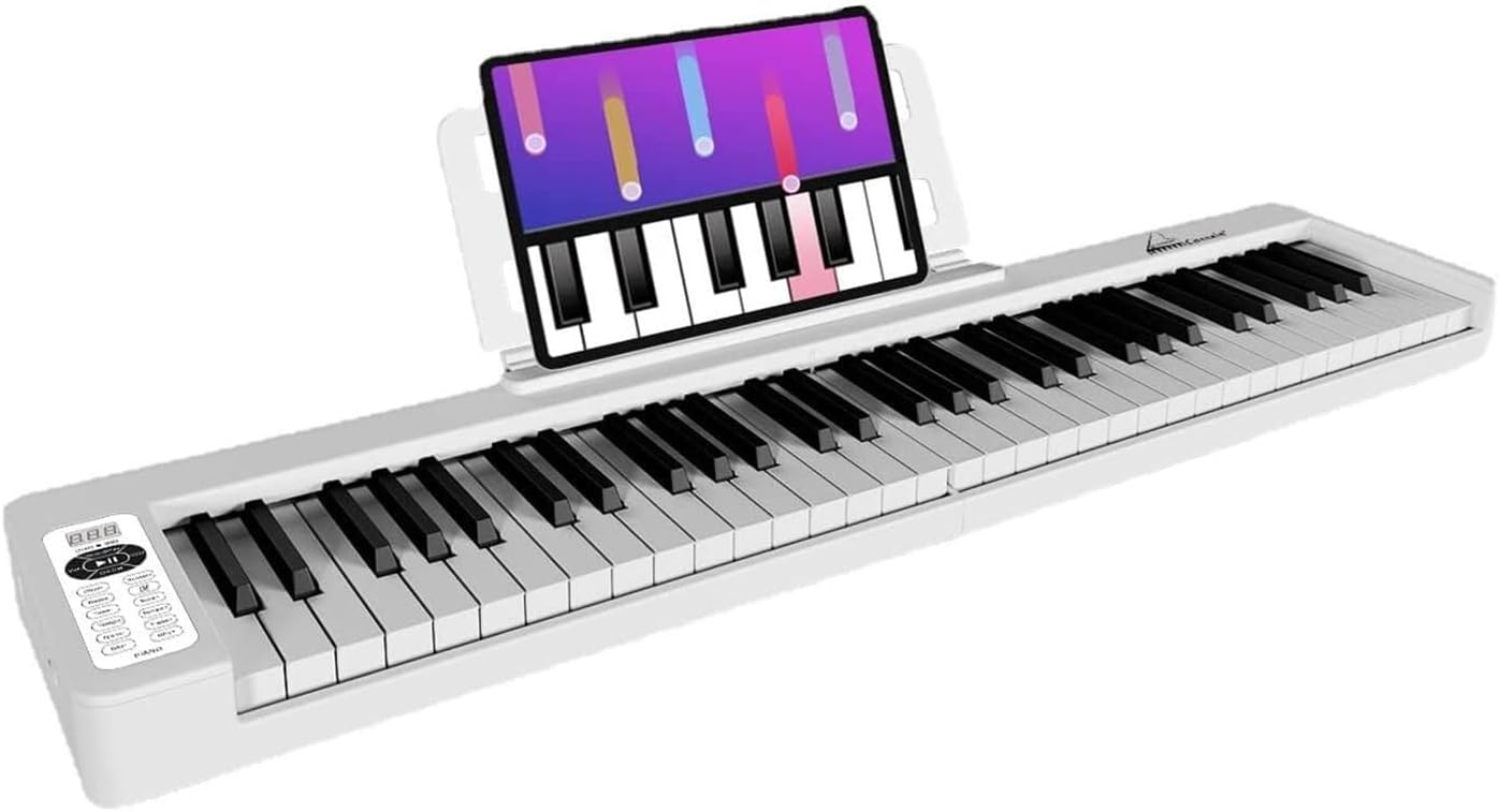 Folding Piano Keyboard 61 Key Touch-Sensitive Electric Piano, Portable, Rechargeable, Bluetooth, MIDI Mode for Beginners & Teens (Black)
