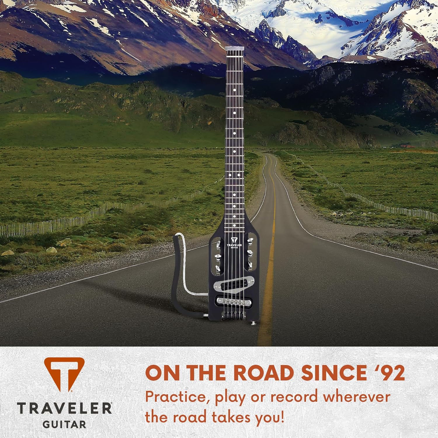 Traveler Guitar Ultra-Light Electric Guitar Matte Black Left-Handed Portable Electric with Removable Lap Rest Full 24 3/4