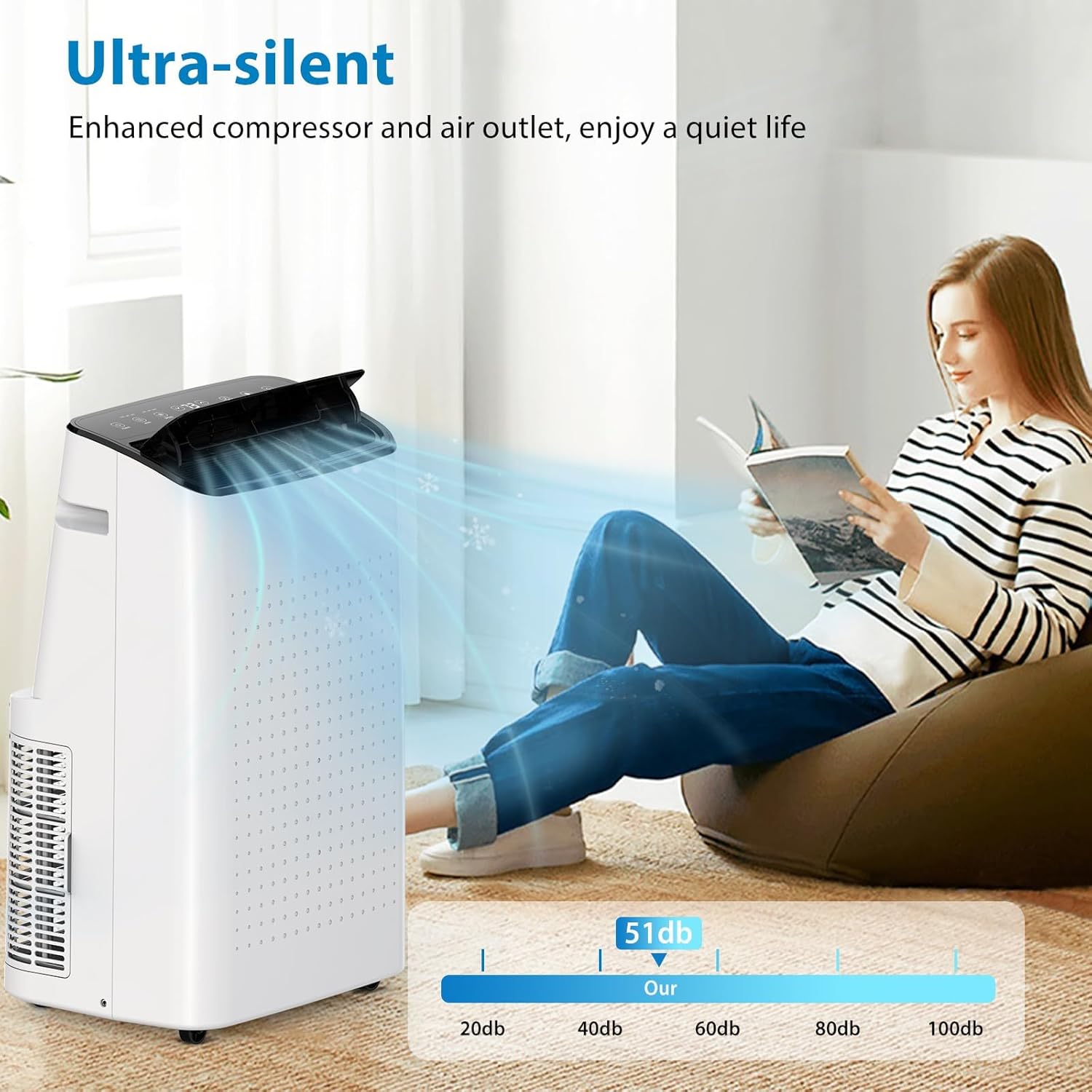 14000 BTU Portable Air Conditioners with Remote Control, 3 in-1 Portable AC Unit up to 700 sq.ft, Auto Swing, 3 Speed, Sleep Mode, 24H Timer for Bedroom, Office, Apartments