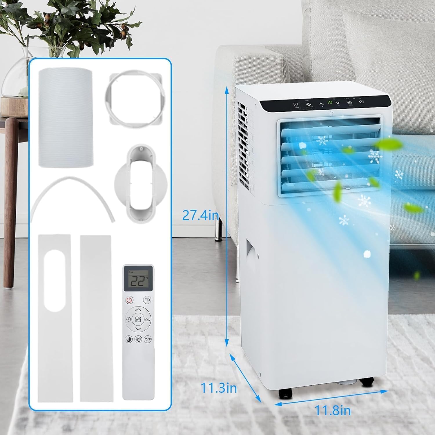 Portable Air Conditioner 8000 BTU with Cool/Dry/Fan Mode, 3-in-1 Free Standing Portable AC Unit with Remote Control, Cools Up to 350 Sq.Ft with Sleep Mode,2 Fan Speed for Bedroom Office Home