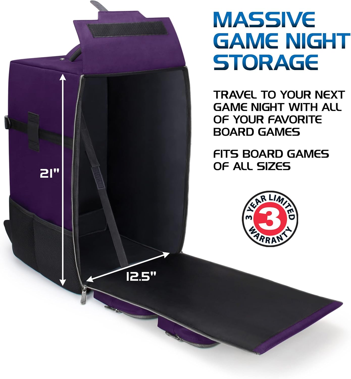 ENHANCE Collector's Edition Board Game Backpack - Reinforced Rigid Board Game Storage with Padded Shoulder Straps, Carrying Handle, and Accessories Pockets for Dice, Card Games, More (Dragon Purple)