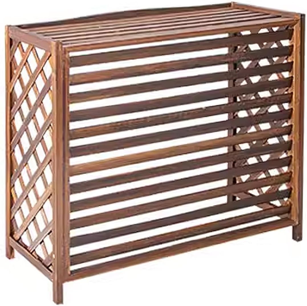 Air Conditioner Cover Condenser Wood Panel Covers For Outside Air Conditioner Louvered Cover For Air Conditioner Unit Outside, Suitable Outdoor Air Conditioner ( Color : Carbonized color , Size : 105*