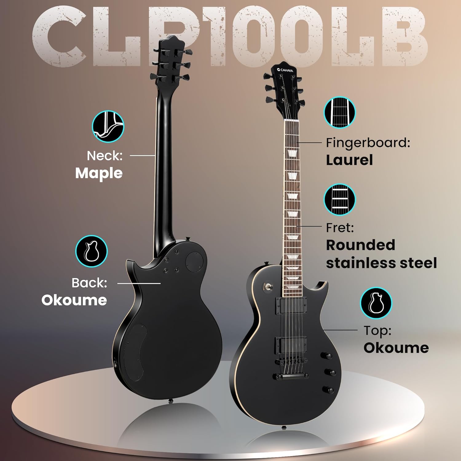 CAHAYA Electric Guitar Kit 39 In - Full Size LP Beginner Electric Sett with Solid Okoume Body 2 Humbucker Pickups, Maple Neck, Gig Bag, Strap, Cable for Adults Teen Black