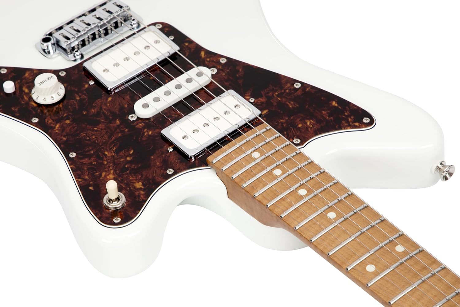 Vola Electric Guitar JZ FRO Olympic White Gloss Handmade in Japan MIJ Roasted Flame maple Neck Stainless Steel Frets Gotoh Bridge Gotoh Locking Tuner 6 Strings Modern C Neck For All Levels