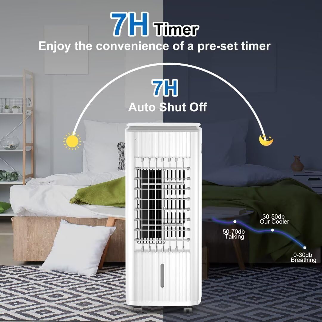 Portable Air Conditioner Evaporative Cooler Ac Unit,BEBEGINE Swamp Cooling Fan Without Hose,3-IN-1 Windowless Ventless Humidifier for Room Offices,Remote,3 Speed,Water Tank,3 Ice Pack Large