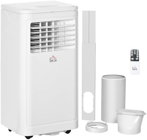HOMCOM 8000 BTU Portable Air Conditioner, for Rooms Up to 344 Sq. Ft., 3-in-1 Portable AC Unit with Dehumidifier, Cooling Fan, Sleep, 24H Timer On/off, Remote, Window Installation Kits, White
