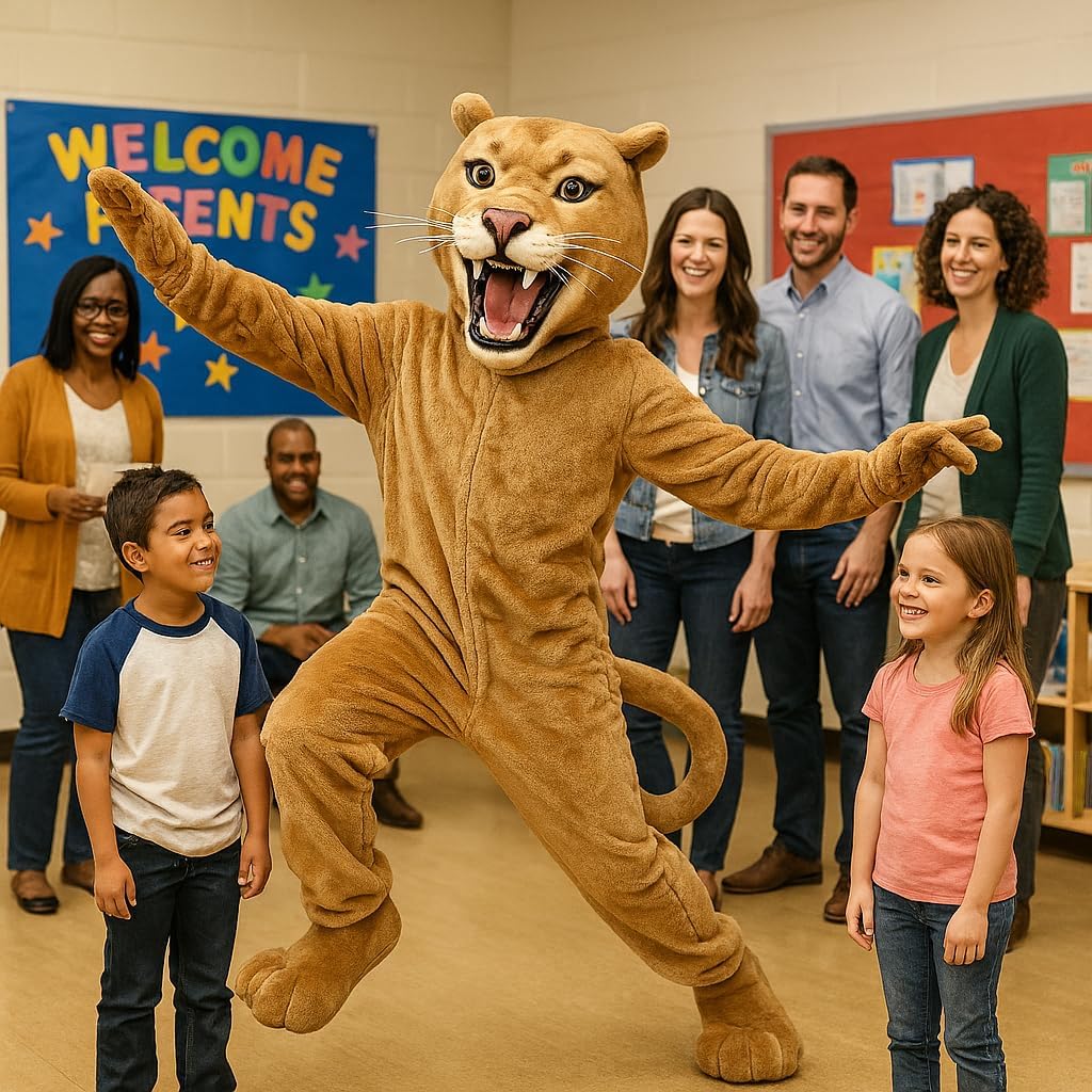 TCDesignerProducts Cougar Mascot Costume Tan, School Spirit Sports Fan Gear, Football Cheerleader Accessories, Homecoming