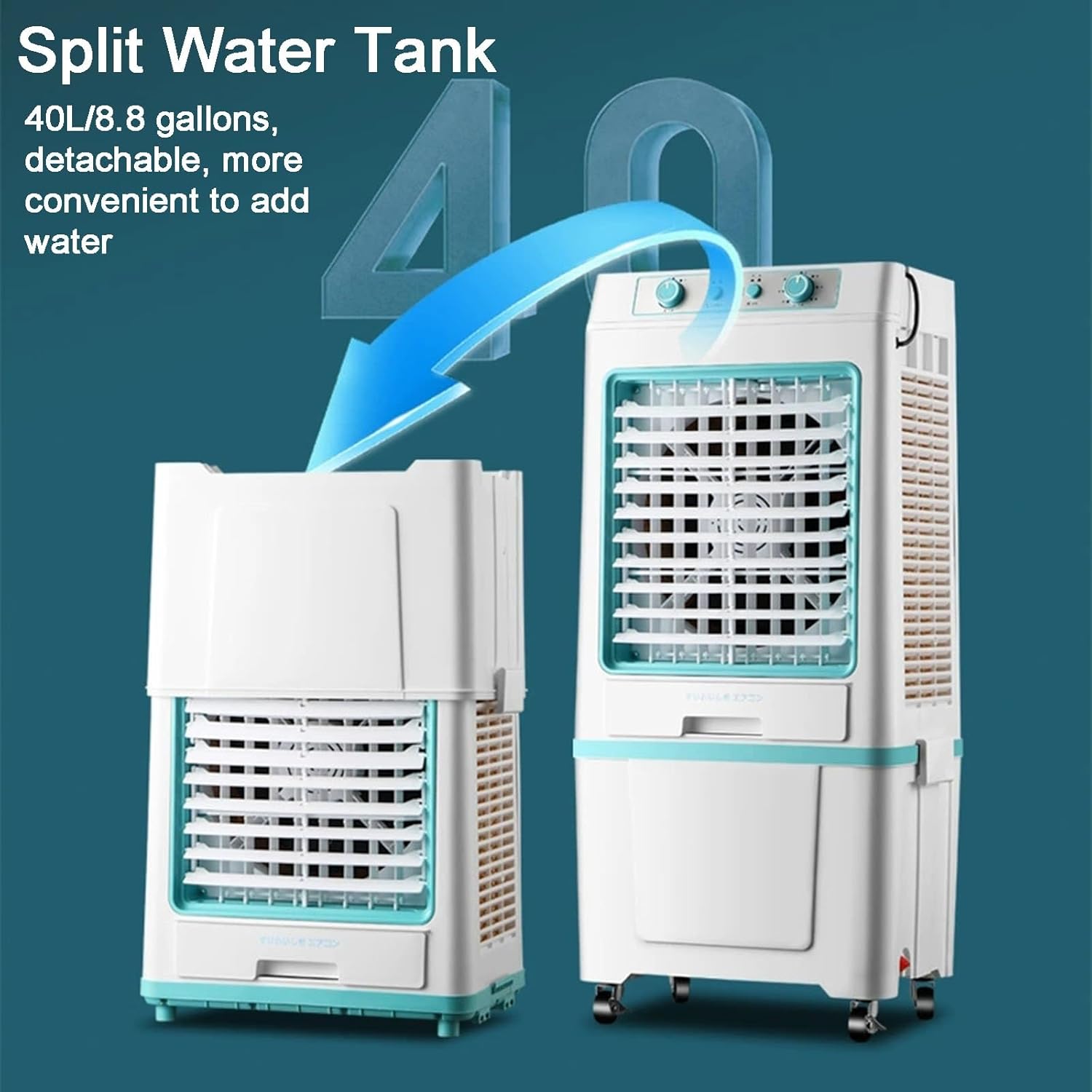 3 in 1 Evaporative Cooler, Swamp Cooler, Air Conditioner Portable with 8.8 Gal Split Water Tank, Knob Control, 3 Speed and 4 Ice Box(Orange)