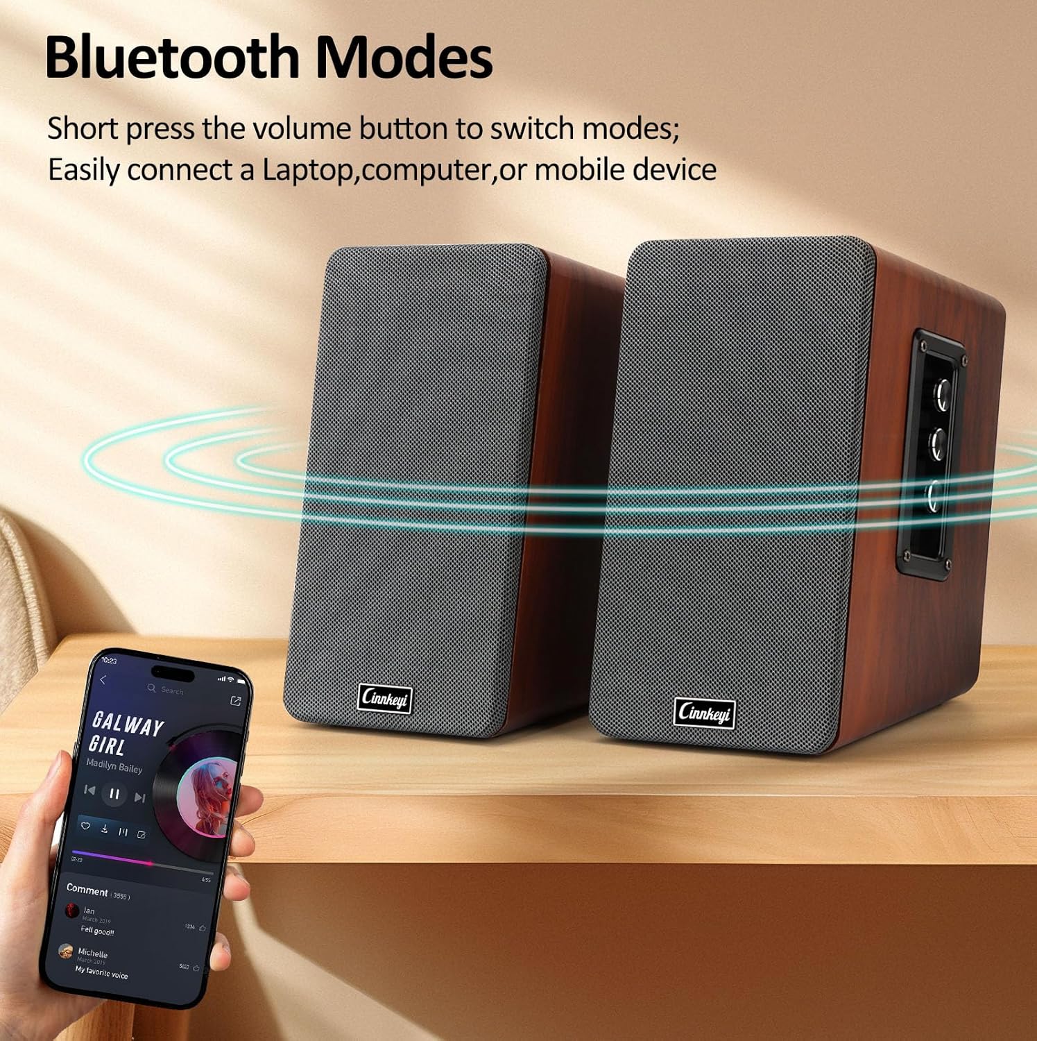 50W Wooden Bookshelf Speakers, Passive 2.0 Computer Speakers,PC Speaker Bluetooth/RCA/AUX（3.5mm）/USB Inputs TV Speakers for TV/PC/Laptop/Turntable, Strong Bass TV/Turntable Speaker
