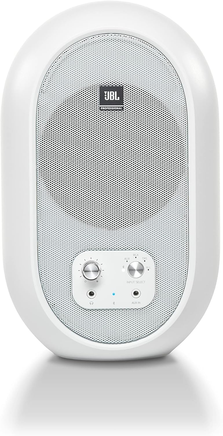 JBL Professional 1 Series 104-BT Compact Desktop Reference Monitors with Bluetooth, White, Sold as Pair, 4.5-inch Speaker