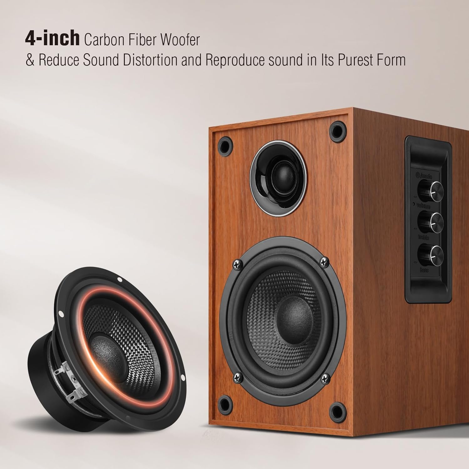 Powered Bookshelf Speakers, 40W X 2 Record Player Speakers with 4 Inch Woofer and a 1