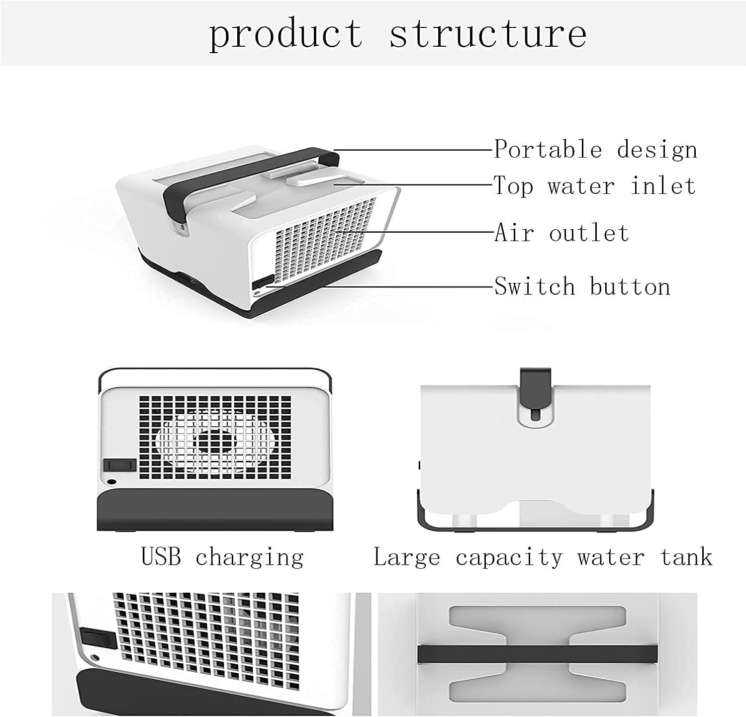 Portable Air Conditioner, Personal Air Cooler, Desktop Cooling Fan with Handle, Suitable for Room Office