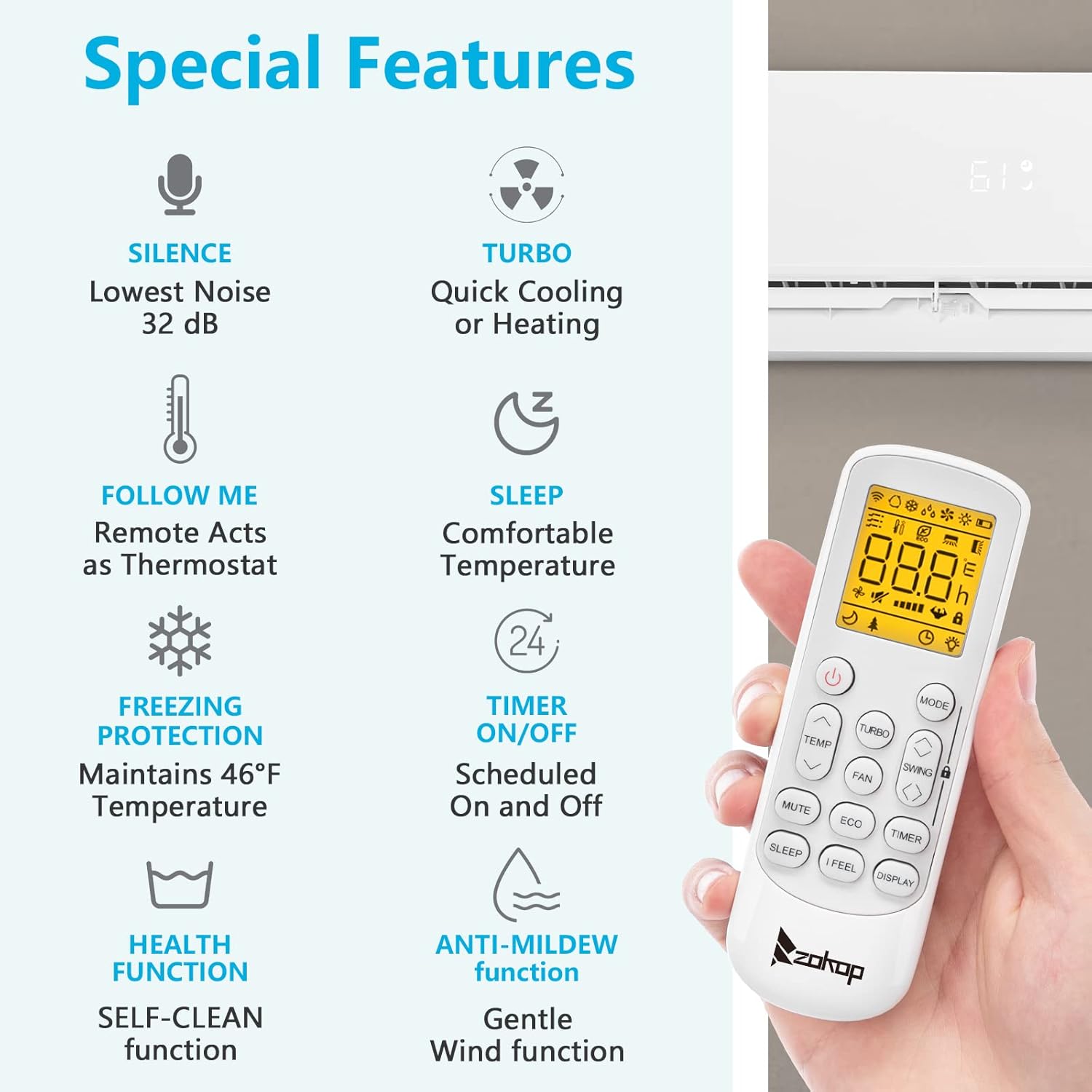 Winado 9,000 BTU Mini Split Air Conditioner & Heater Ductless Inverter System, 19 SEER 115V Split-System Air Conditioning with Pre-Charged Condenser, Heat Pump, Remote Control, Cools Up to 450 Sq. Ft.