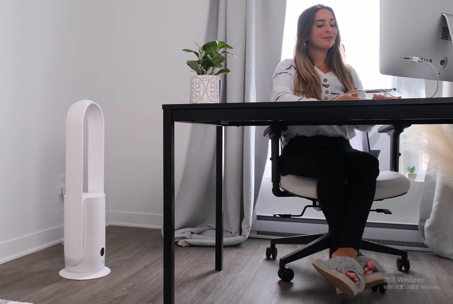 U ULTTY Bladeless Tower Fan and Air Purifier in one, True HEPA Filter 99.97% Smoke Dust Pollen Dander, Oscillating Tower Fan with Remote Control CR022D, White