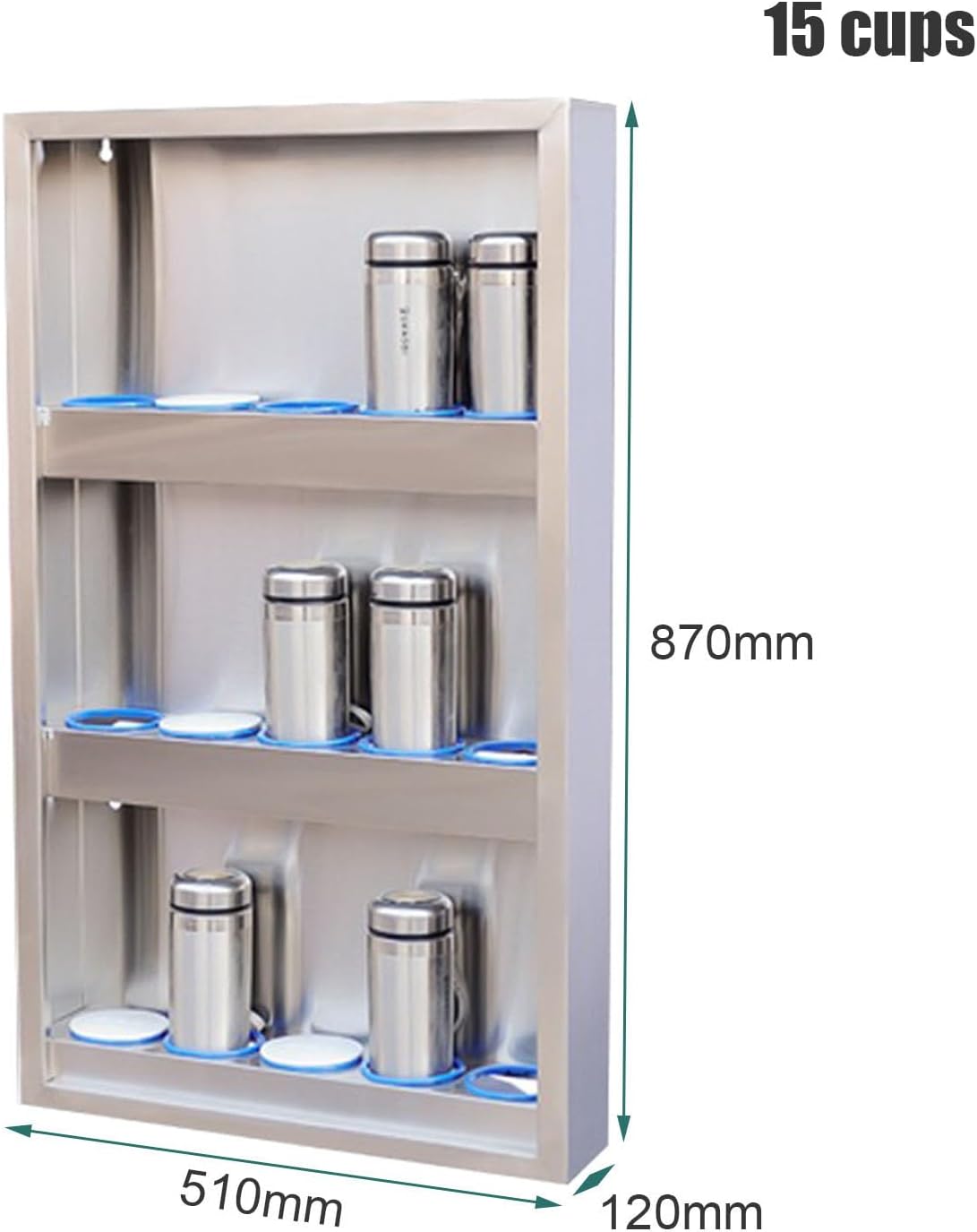 2/3 Layer Wall Mounted Stainless Steel Water Bottle Holder, Employee Cup Storage Organizer,304 Stainless Steel Cup Holder Display Stand for Shopping Malls Factory Restaurant