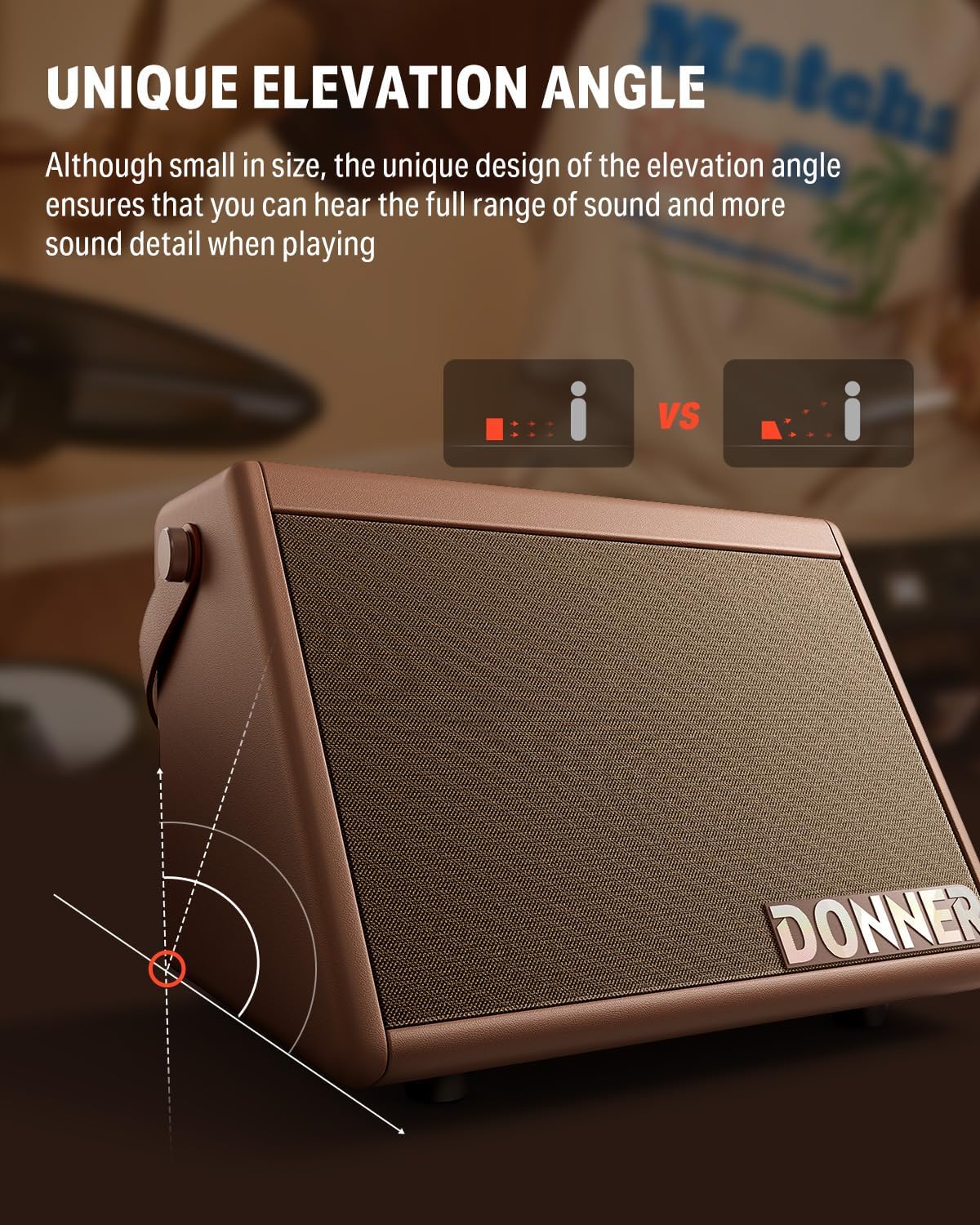 Donner Drum Amplifier 20W, Wireless Electric Drum Speaker Keyboard Amp, Mini DDA-20 Portable for Home Practice (Brown)