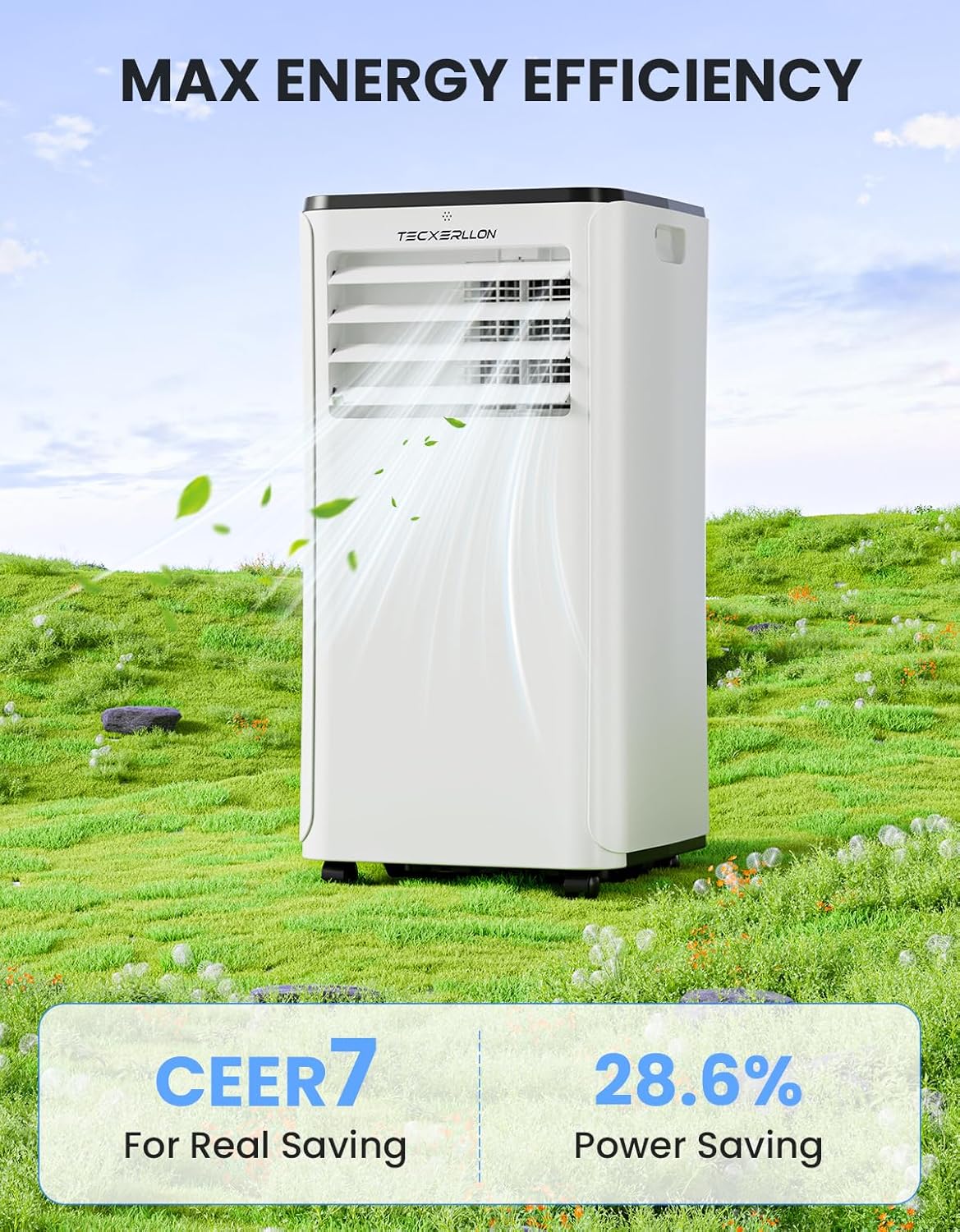 10000 BTU Portable Air Conditioners, 4-in-1 Portable Ac with Cooling, Dehumidifier, Fan & Sleep Modes, 2 Speeds, Auto Swing, Cools up to 480 Sq. Ft. for Home, Office, Garage