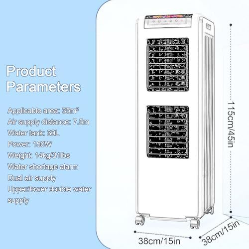 Evaporative Cooler, Windowless Portable Air Conditioners, Swamp Cooler with Oscillation, Remote Control, 7.5H Timer, 3 Wind Speeds for Outdoor Indoor Use(Large)
