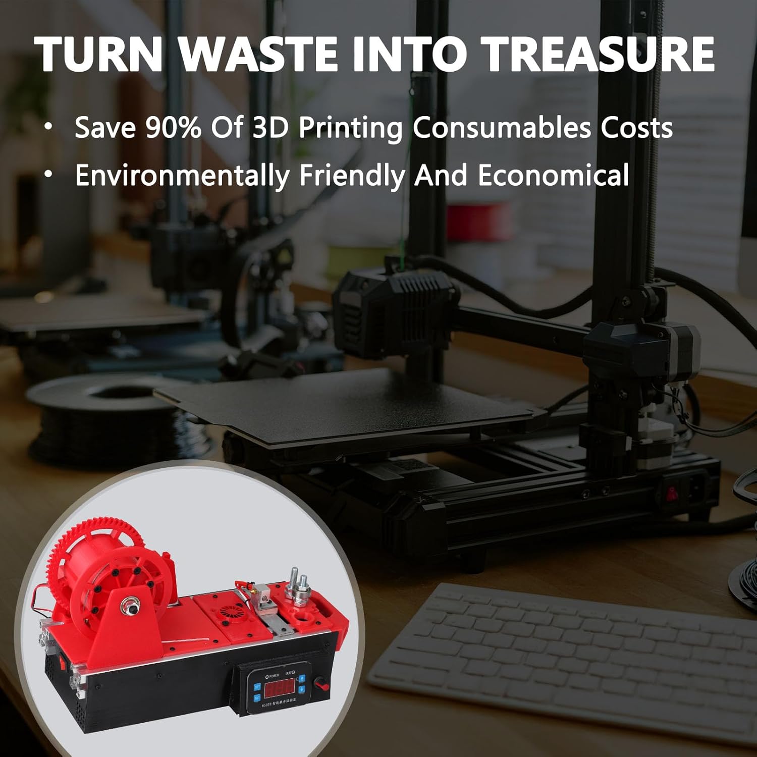 3D Printing Filament Making Machine, Desktop 3D Printer Extruder Filament Maker with Digital Display, Temperature/Speed Adjustable, Recycling PET Plastic Bottle into 3D Printing Filament (Red)