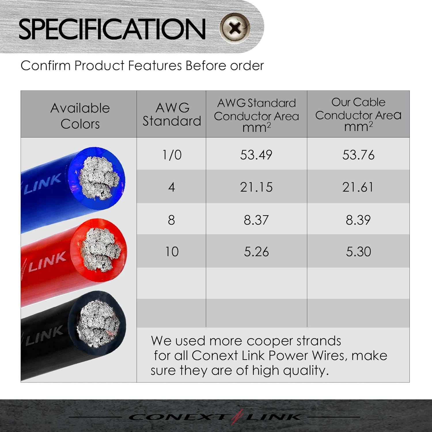 Conext Link 25 ft Frost Blue 1/0 Gauge Amplifier Power Ground Wire 0 GA Battery Cable