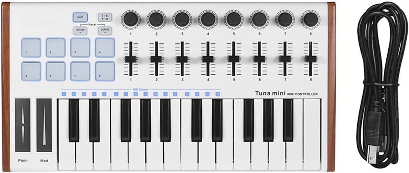Keyboard Piano 25-Key USB MIDI Keyboard Controller 8 RGB Backlit Trigger Pads with 6.35mm Pedal Jack Portable