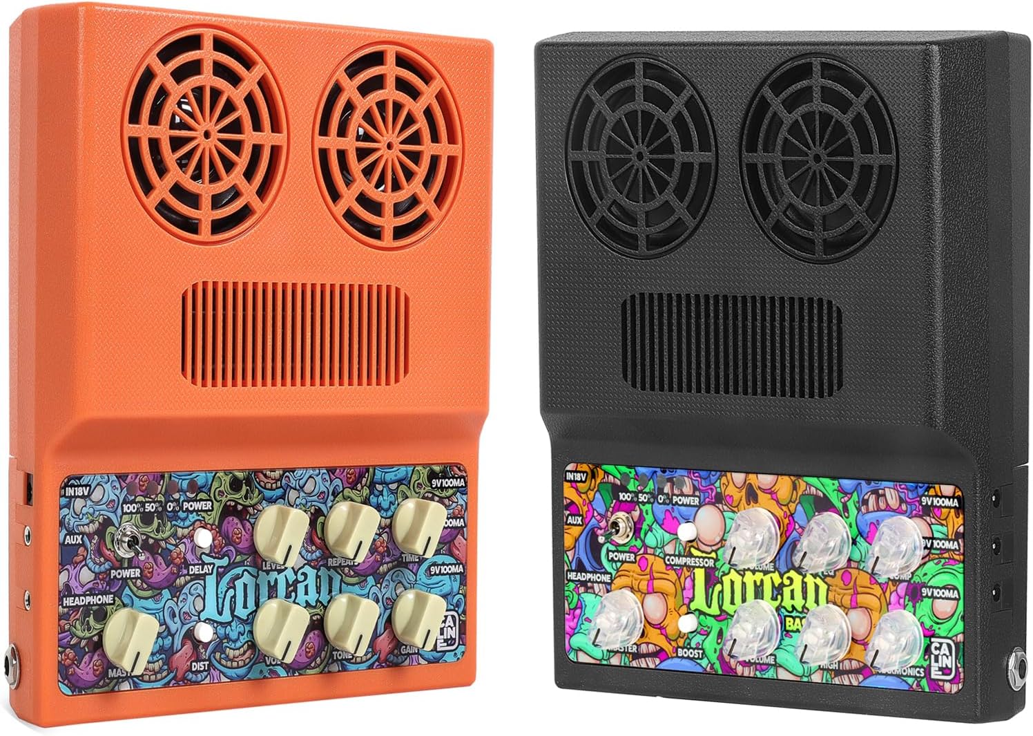 Caline 20W Electric Guitar Amp and Bass Amplifer Kits Rechargeable Mini Guitar Amplifer Combo for Desktop Practice with Distortion, Delay, Aux in and Headphone Jack