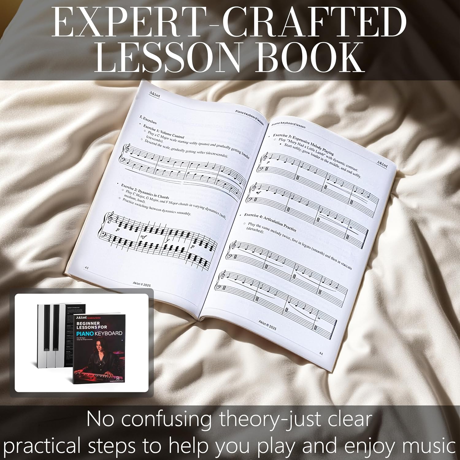 AKLOT Modern Weighted Keyboard Piano: 88-Key Graded Hammer Action Digital Piano, ​Silent Soft-Fall Cover, Triple Pedal, MIDI, Headphone, Beginner Lesson Book, High-Gloss Pearl White Finish (AUR-LS03)