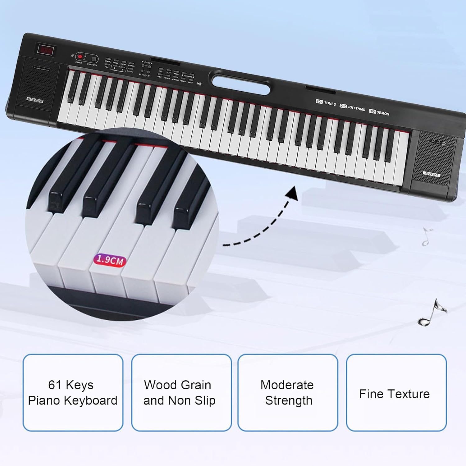 61 Key Digital Piano Keyboard, Digital Piano with Rich Tones and Rhythms Portable Lighting Electronic Keyboard for Learning (US Plug