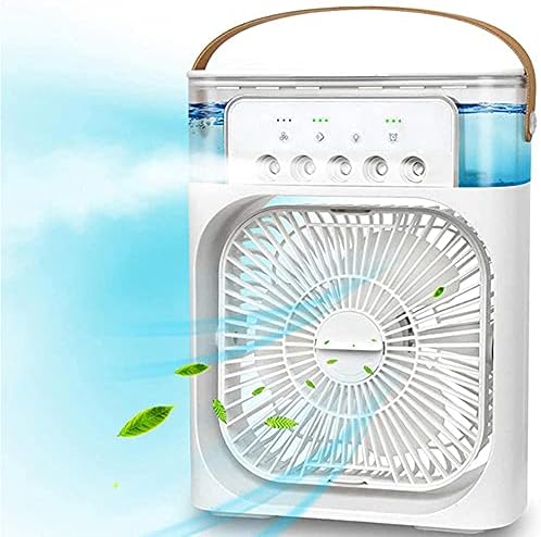 Portable Air Conditioner Fan Usb Desk Fan Mini Evaporative Air Cooler Fan with 7 Colors Lights Personal Air Cooler with Timer-White