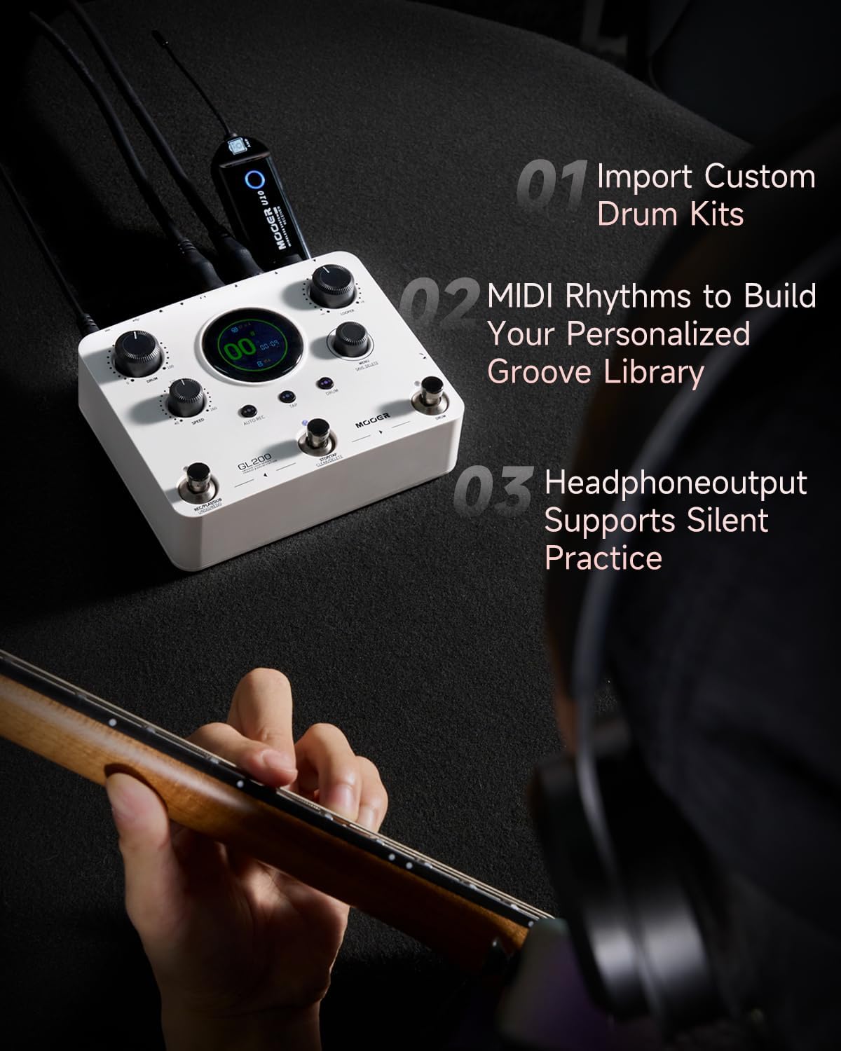 MOOER GL200 Looper Pedal Drum Machine, Drum Looper Guitar Pedal with 800 Mins Loop Dual TRS MIDI I/O Custom Drum Kits MIDI Groove Import Bluetooth Audio Integration Supports Microphone Headphone