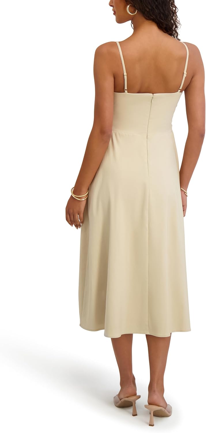 Siena Womens Sleeveless Triangle V-Neck Stretch Woven Midi Dress