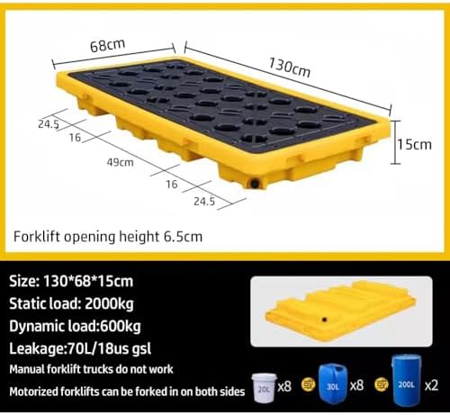 Oil Drum Tray,Lightweight Nestable Floor Pallets Drum Spill Containment Platform Leak-Proof Plastic Pallet Forklift Trucks Pallet Oil Drum Leakage Tray(130 * 68 * 15cm)