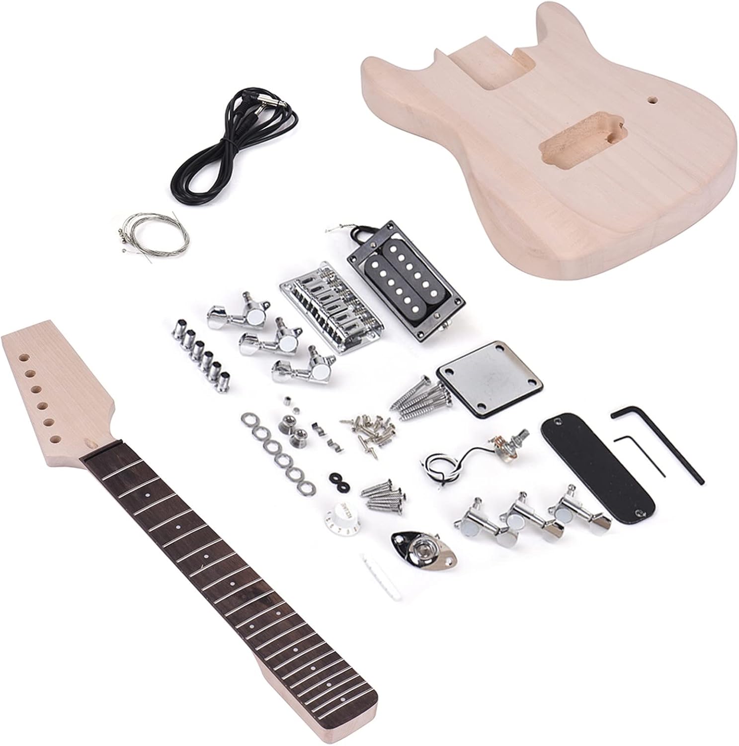 Unfinished DIY Electric Guitar Kit Basswood Body Maple Wood Neck Rosewood Fingerboard Unfinished Guitar Set