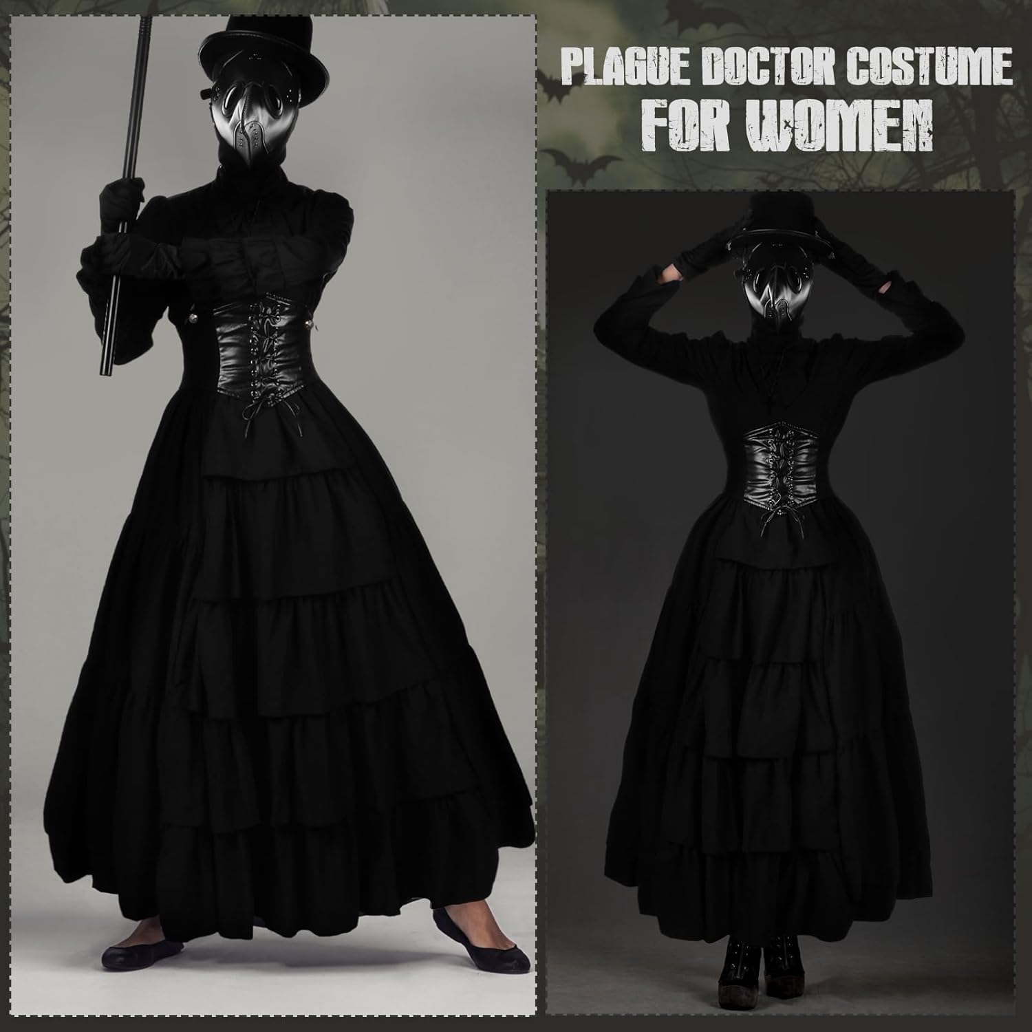 7 Pieces Plague Doctor Costumes for Adult Women Scary Halloween Doctor Cosplay Party Outfit Accessories