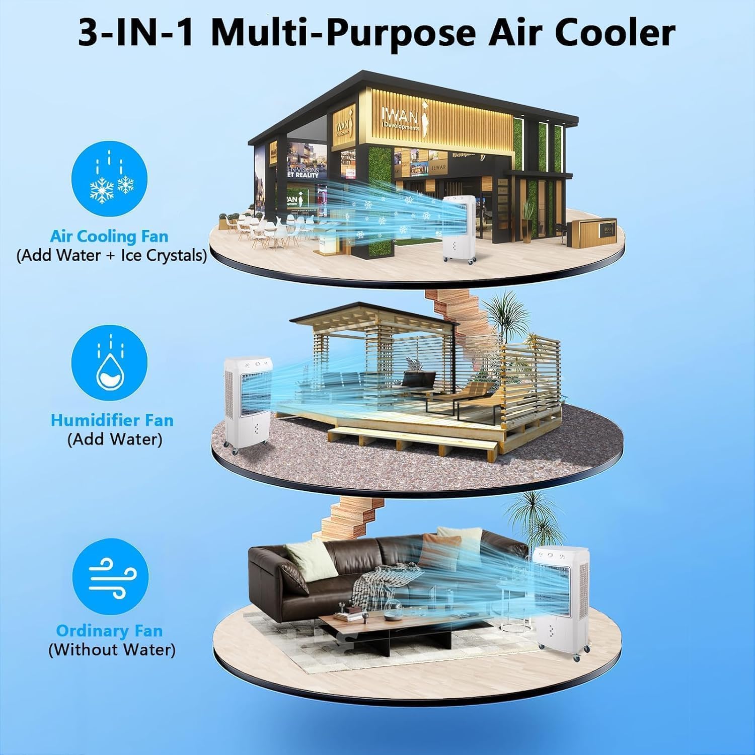 Evaporative Air Cooler with 15.8 Gallon Water Tank, Portable Swamp Cooler with 4 Ice Packs, 2-Hour Timer, 120° Oscillation, Quiet Cooling Fan for Bedroom, Home, and Office