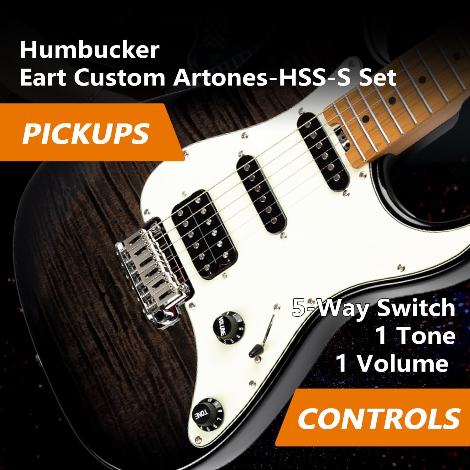 EART NK-C3 Electric Guitar with 6 String Maple Fingerboard Solid Body Right Handed, Stainless Steel Frets, Black