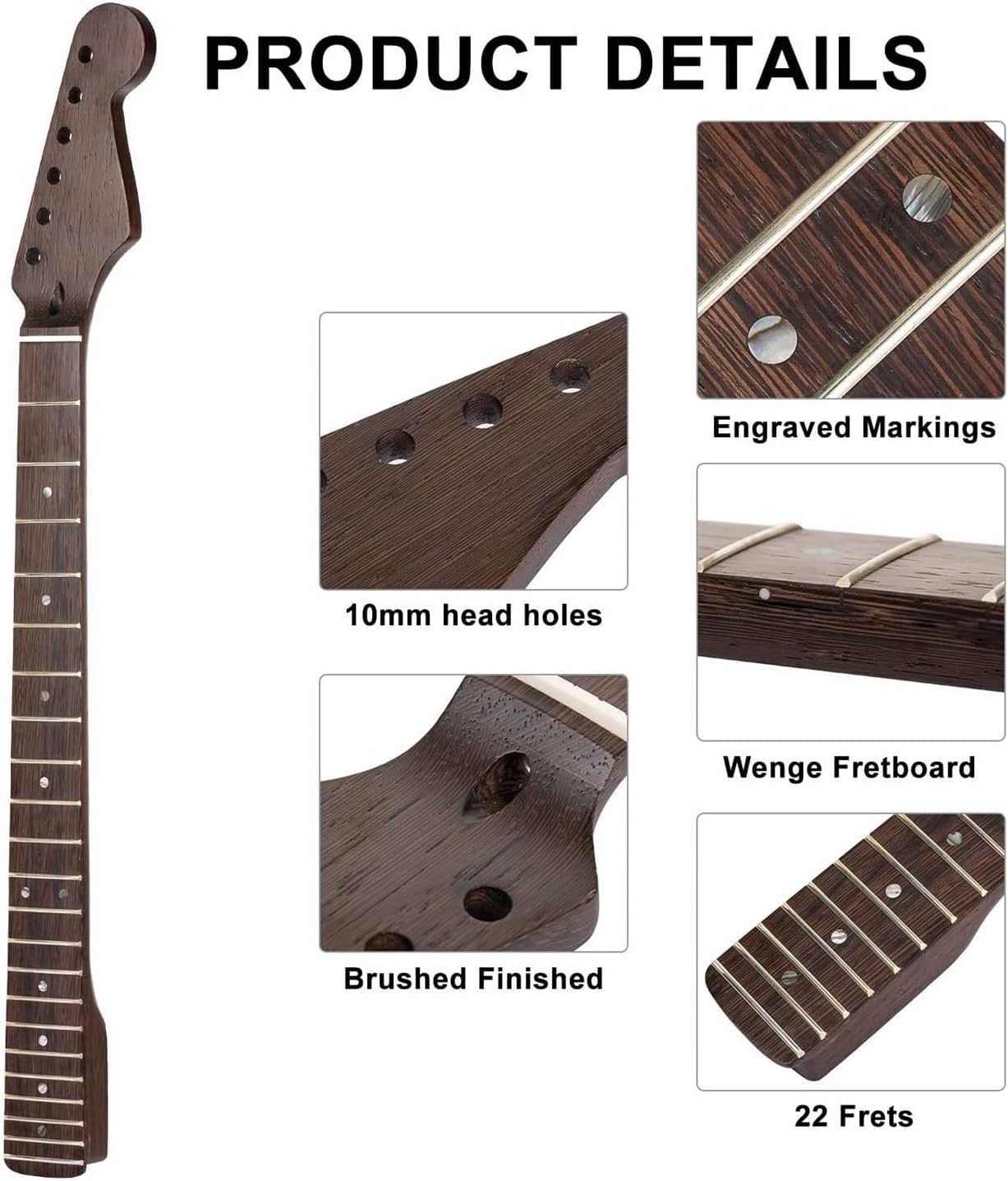 22-Fret Wenge Electric Guitar Neck for ST-Style Guitars - Product Details