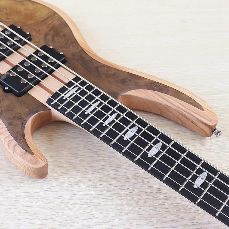 5-String Active Electric Bass Guitar, 43-Inch Full Size, Natural Matte Finish, Tree Burl Top,24-Fret(Model 1)
