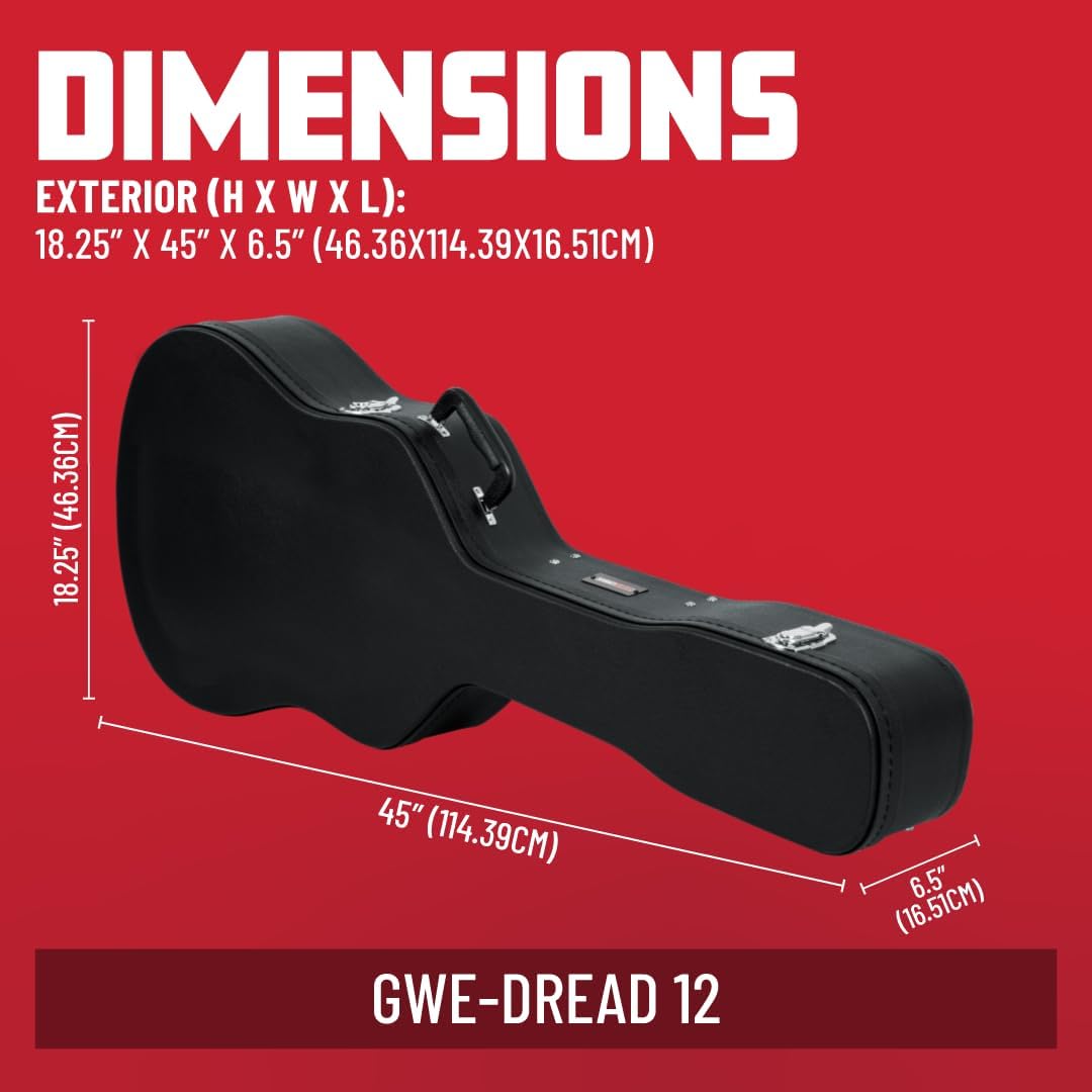 Gator Cases Traditonal Series Hard-Shell Wood Case for 6 or 12-String Dreadnought Style Acoustic Guitars, (GWE-DREAD 12)