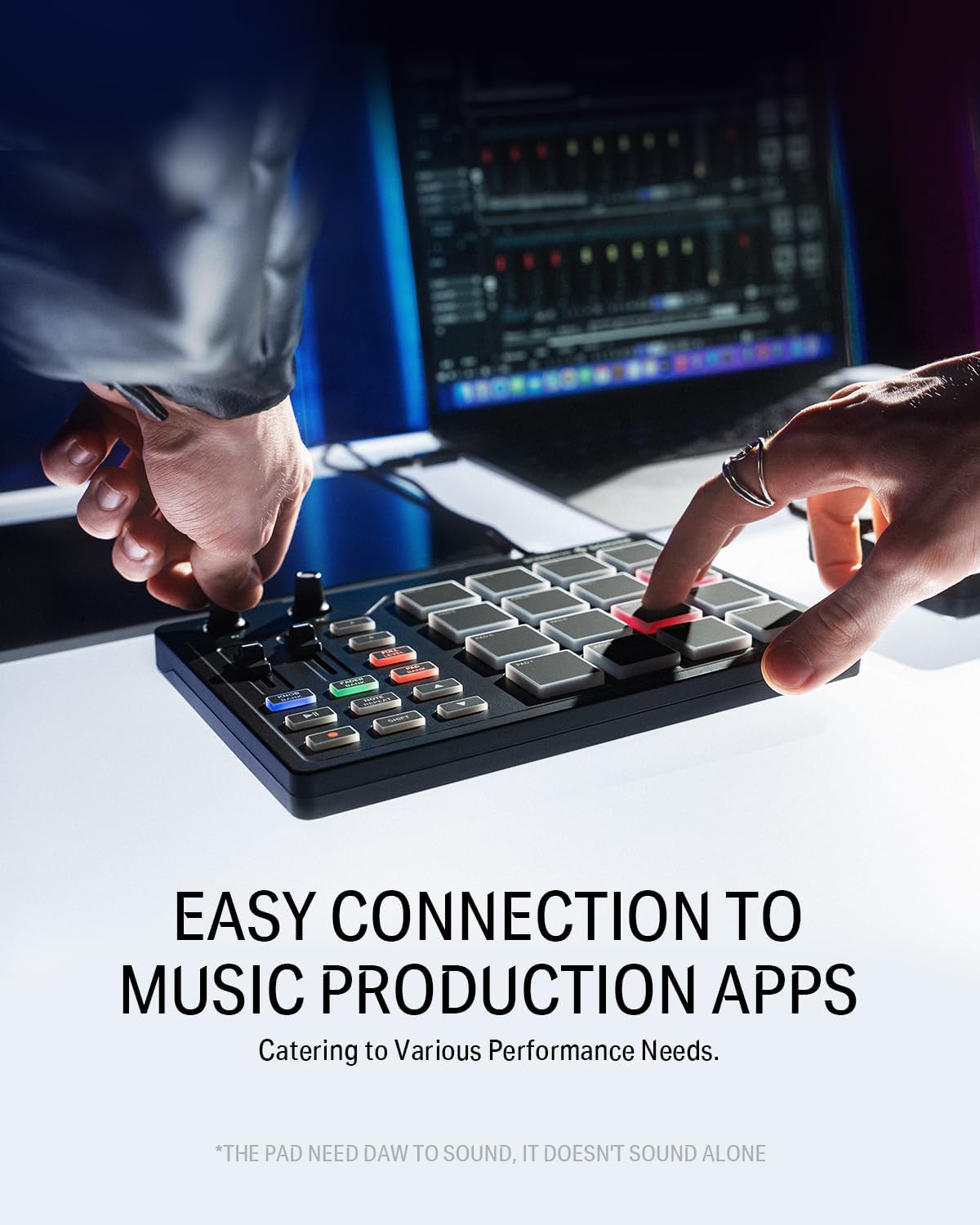 Donner MIDI Pad Beat Maker Machine Professional, Drum Machine with 16 Beat Pads, 2 Assignable Fader & Knobs and Music Production Software, USB MIDI Controller with 40 Courses, STARRYPAD