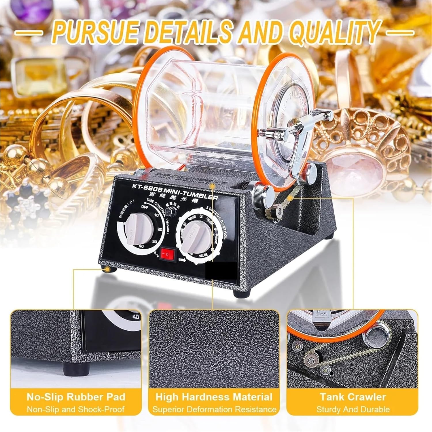 Jewelry Polish, Jewelry Rotary Tumbler Polisher with Timer 5-Speed Control Jewelry Cleaning Polishing Machine Tool