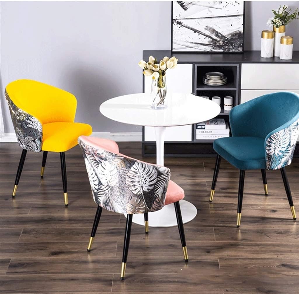 Modern Kitchen Dining Room Chairs Velvet Dining Chairs with Armrests and Backrest with Metal Chair Legs for Office Lounge Dining Kitchen Bedrom (Color : Pink)