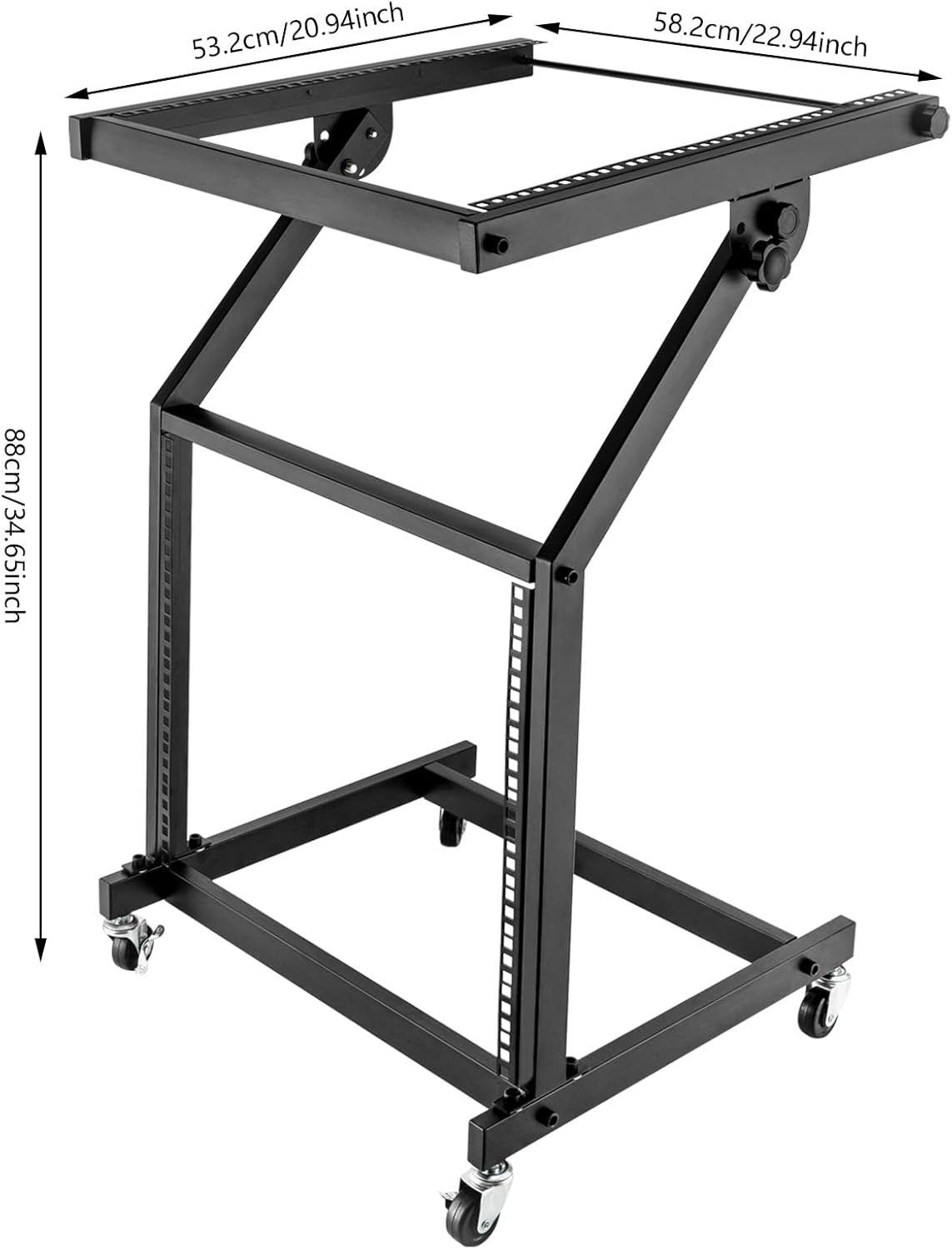 9U Black Rolling Rack-Mount Mixer Case Stand, Studio/DJ Equipment Cart with 4 Locking Wheels, Heavy-Duty Steel Frame, Perfect for Stage Amps, Mixers, Studio Gear, Home or Office Use