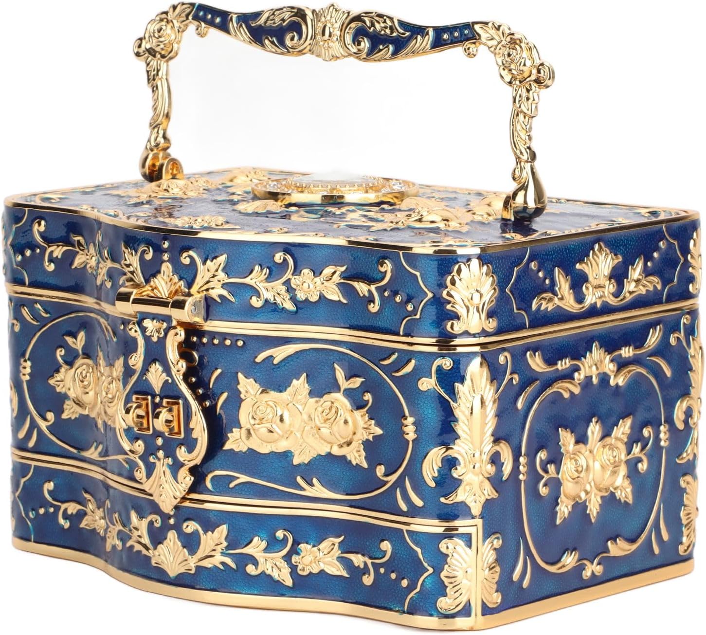 Jewelry Box, Vintage 3 Layers Rectangular Small Enameled Trinket Jewelry Box Organizer for Women, Ideal for Storing Necklaces, Earrings, Rings and Other Small Accessories